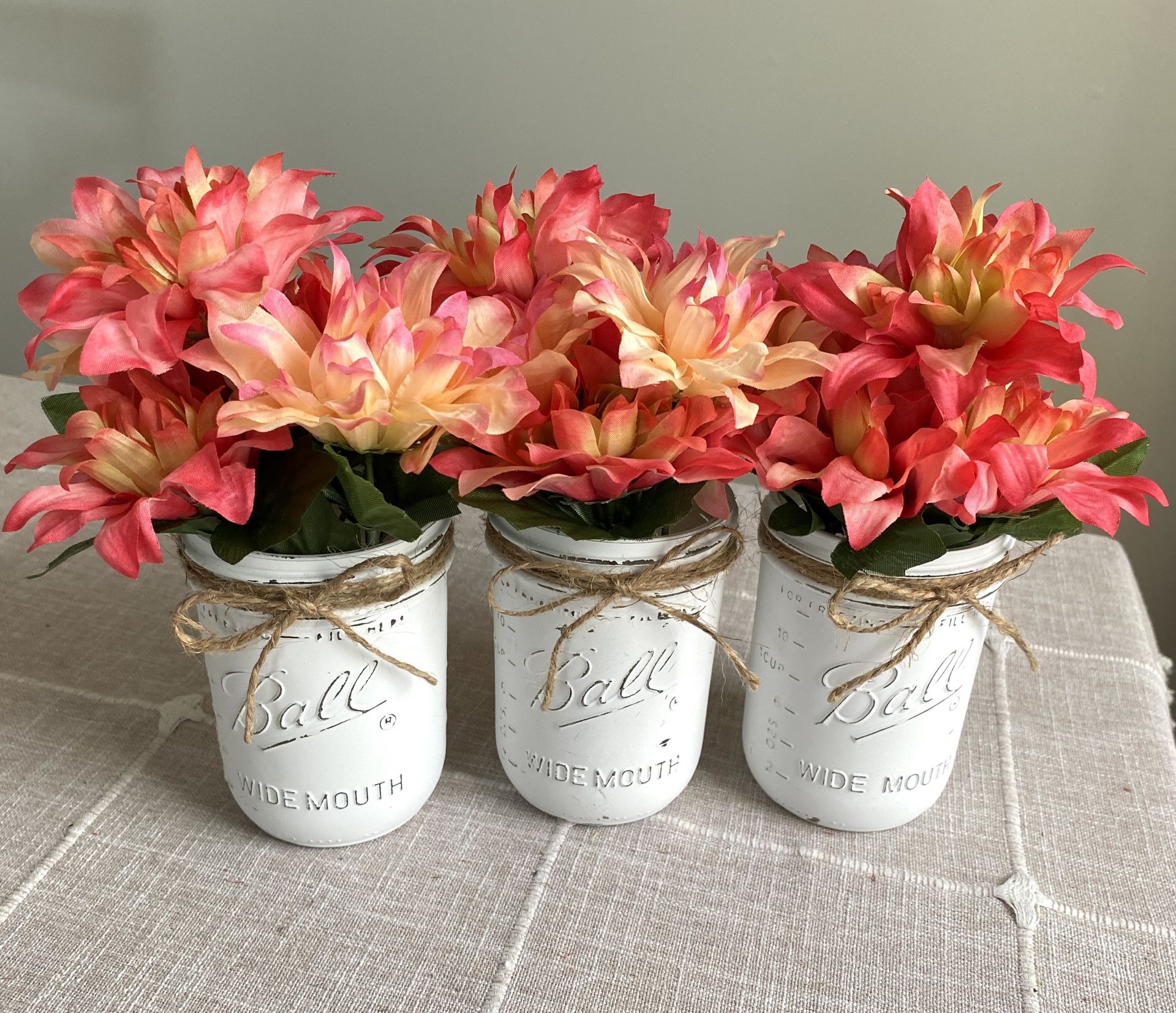 Chalk Painted & Distressed Mason Jar Vases 3 For $18