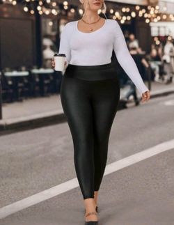 New! SHEIN Plus Black Wideband Waist Faux Leather Leggings Size 14 1XL