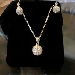 Silver set, earrings, charm and chain