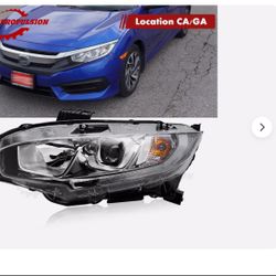 For 2016-2021 Honda Civic Halogen Headlight Headlamp W/LED DRL Left  W/O Bulb