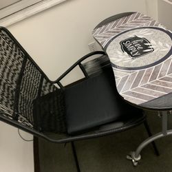 Wide Armed Chair & Curved Table On Wheels