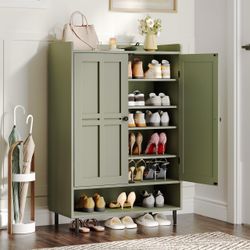 Shoe Cabinet with Cross Molding Doors, 6-Tier Shoe Storage(White)
