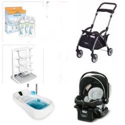 Newborn/ Infant Bundle  -GRACO Car seat & Stroller $120 -Dr. Brown bottles NEW $10 -Munchkin bottle rack NEW $12 -4moms tub USED $30 