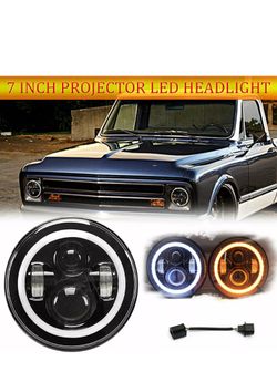 Pair of 7” inch round headlights led with DRL lights white / amber