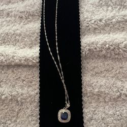 Stauer Sterling Silver CZ and Sapphire Necklace 