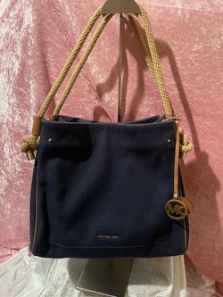 Michael Kors Navy Canvas with Rope Shoulder Handles with Michael Kors Purse Charm.