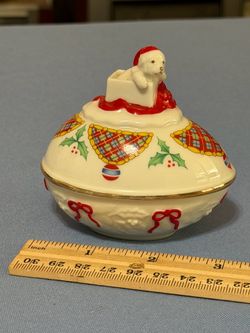 Vintage Lennox spine, China egg shaped small puppy trinket box