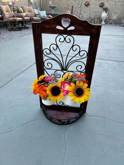 Decorative Wood and Metal Wall Planter Shelf 28"x 15"