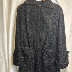 Vintage Black Persian Curly Lamb Fur (Ed Hamilton) PERFECT Condition L/XL
