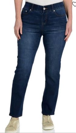 CJ Banks Shaped Fit Faux Fly Pull-On Straight Leg Denim Jean, Size 2X, Medium Stonewash