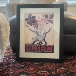 Large True Vintage French advertising Art Framed Poster "LES VINS..Created 1950.
