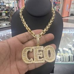 Large Ceo Pendant with Fully Iced out Rolo Chain 