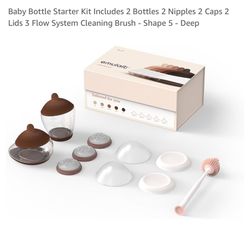 Baby Bottle Starter Kit Includes 2 Bottles 2 Nipples 2 Caps 2 Lids 3 Flow System Cleaning Brush - Shape 5 - Deep