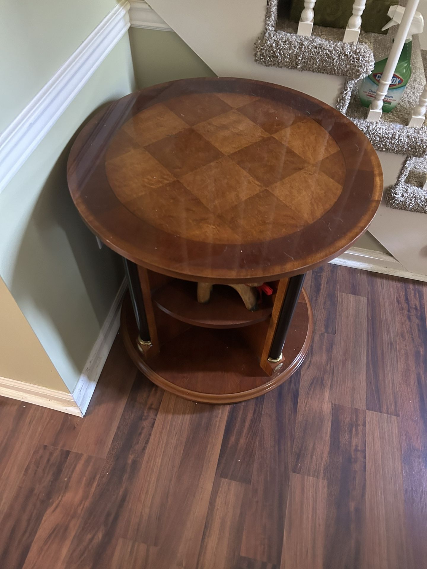 Round End Table With Shelves
