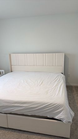 Cream Upholstered Bed Frame with Headboard