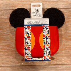 Rare Disney Parks Mousewares Mickey Shaped Kitchen Sponge & Holder - New!