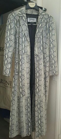 Leather snake printed ladies long jacket and matching purse