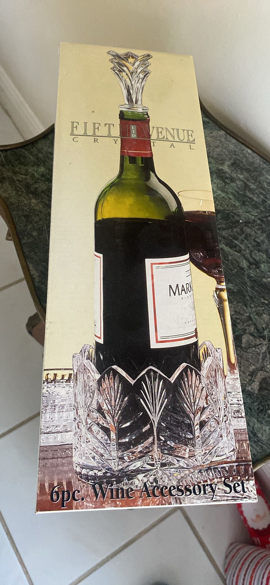 Fifth Ave Ltd Crystal Wine Accessory Set 6 Pc. 24% Lead