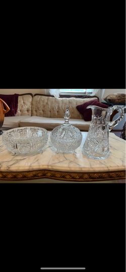 Vintage Cut Crystal Glassware Set - Pitcher, Covered Dish, and Bowl