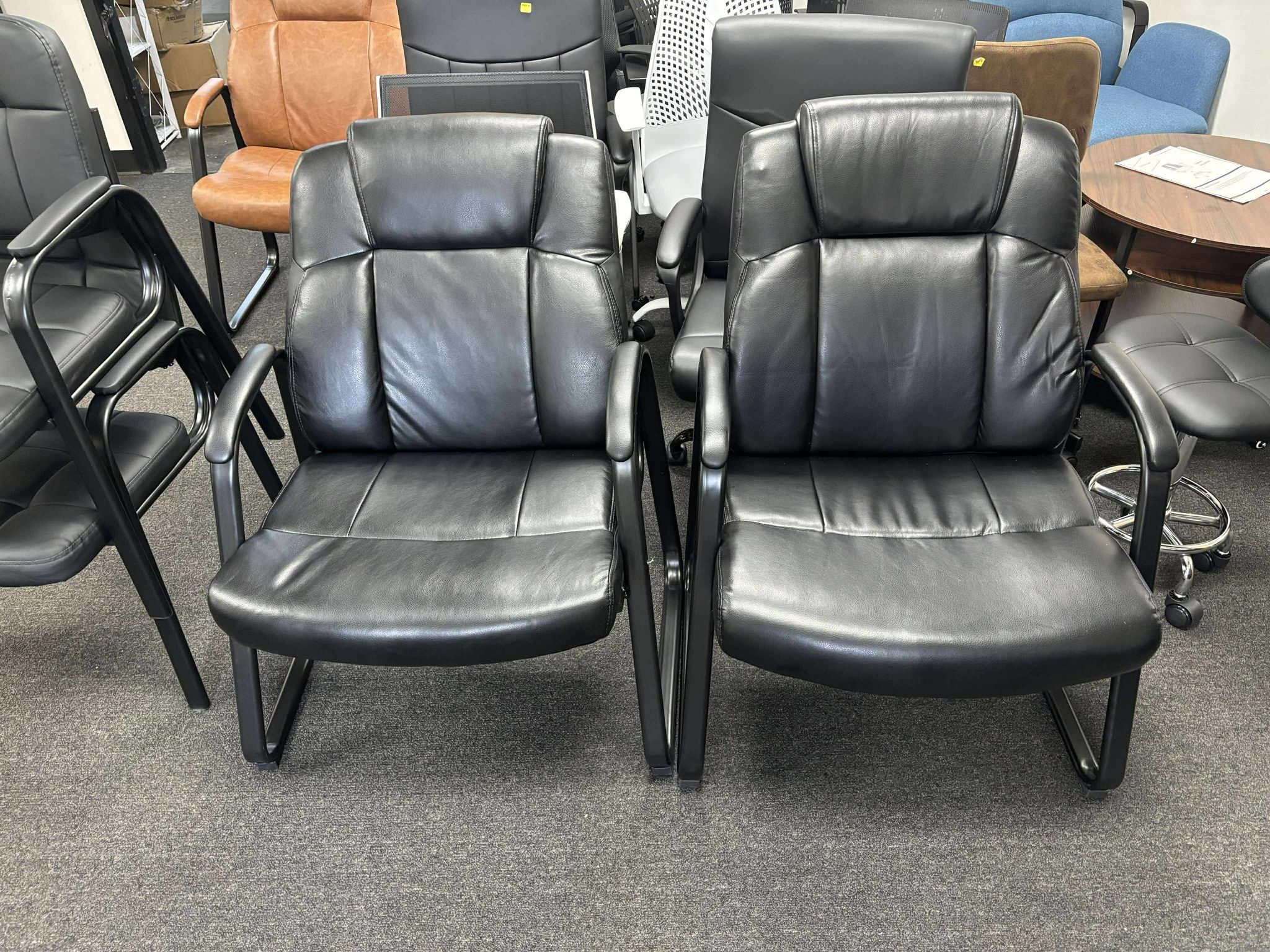 Big & Tall 400 lb. Guest Chair, Leather Reception Chairs with Sled Base and Padded Arm Rest set of 2