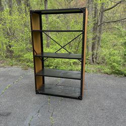 Black Metal Shelf with Wooden Sides - Storage - Basement - Garage - Furniture - Home