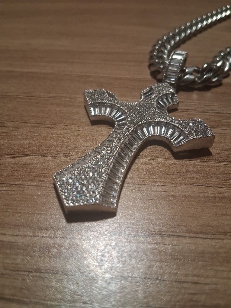 925 Baguette Diamond Cross