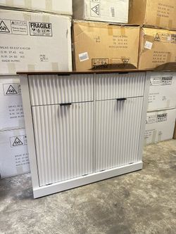 New double tilt storage cabinet, for laundry hampers or trash can storage