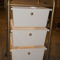 Three drawer rolling storage - White & Gold