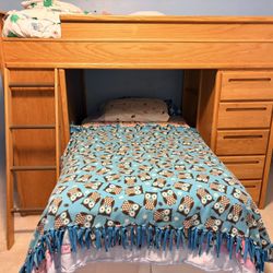 Twin Bunk Bed with Desk & Storage – Solid Oak – $299