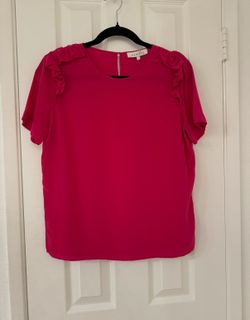 Sandro Paris 100% Silk Fuchsia Ruffle Shoulder Blouse Top Size 2