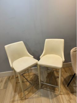 Set of 2 Cream Faux Leather Bar Stools