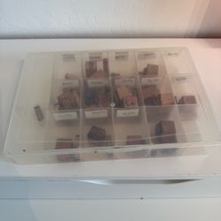 Vintage Wooden Alphabet Stamp Set with Storage Case - Stamps