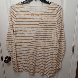  BROWN AND CREAM STRIPED LONG-SLEEVE SHIRT SIZE XL 