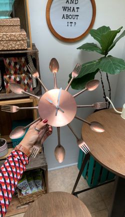 copper fork spoon wall clock kitchen