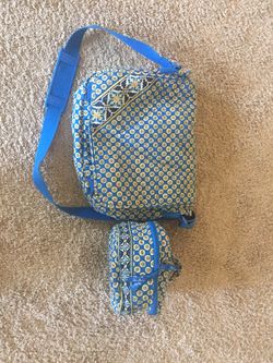 Vera Bradley computer messenger bag & matching round cosmetics case