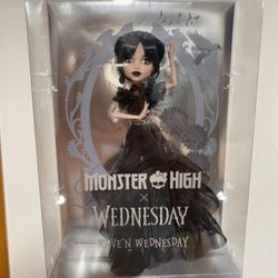 Monster High Rave’N Wednesday Addams Doll Black Gothic Gown Dress Netflix HXJ03