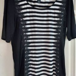 Shirt Top M Black Stripe Fringe Breton Nautical Whimsigoth Dark Fairy Siren Goth