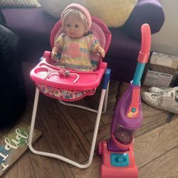 doll high chair and vacuum 