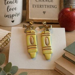 Teacher Crayon Handmade Polymer Clay Earrings