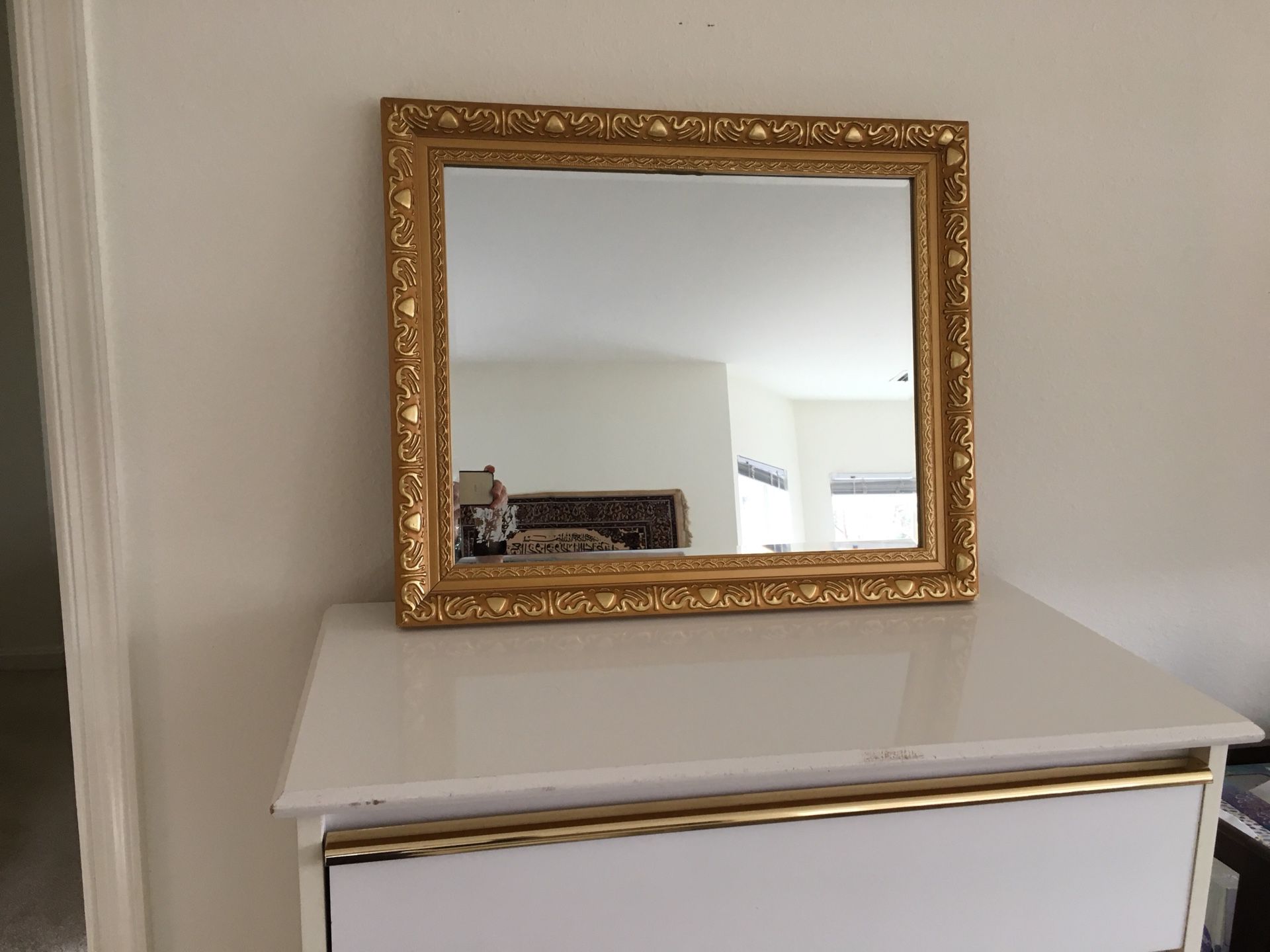 Golden wooden frame large mirror