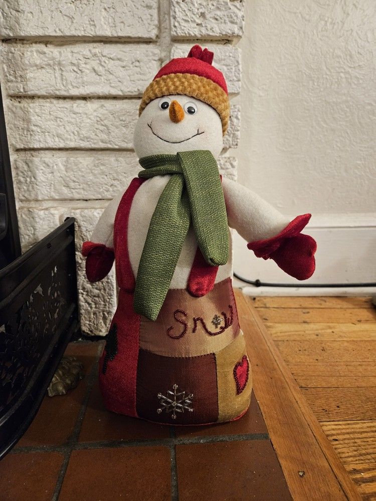 Weighted Plush Snowman With Beaded Details Christmas Holiday Home Decor