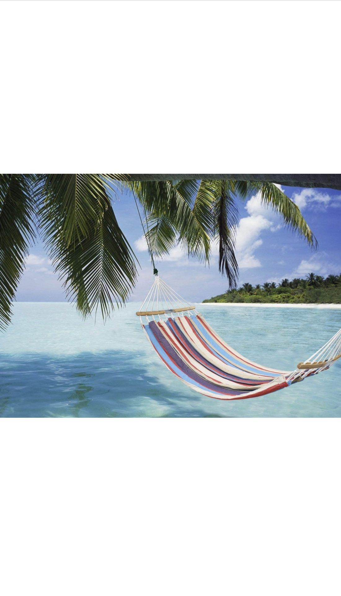 2 Person Double Hammock Swing w/Portable Carrying Bag-Folding Curved/Bar Bamboo Design-Outdoor & Indoor for Patio/Porch/Garden-Rainbow OR Blue Stripe