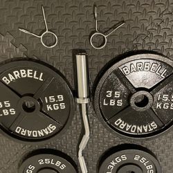 New Curl Bar With Olympic Plates 35#, 25#, 10#, 5# and 2.5# . Brute Wght 175 #