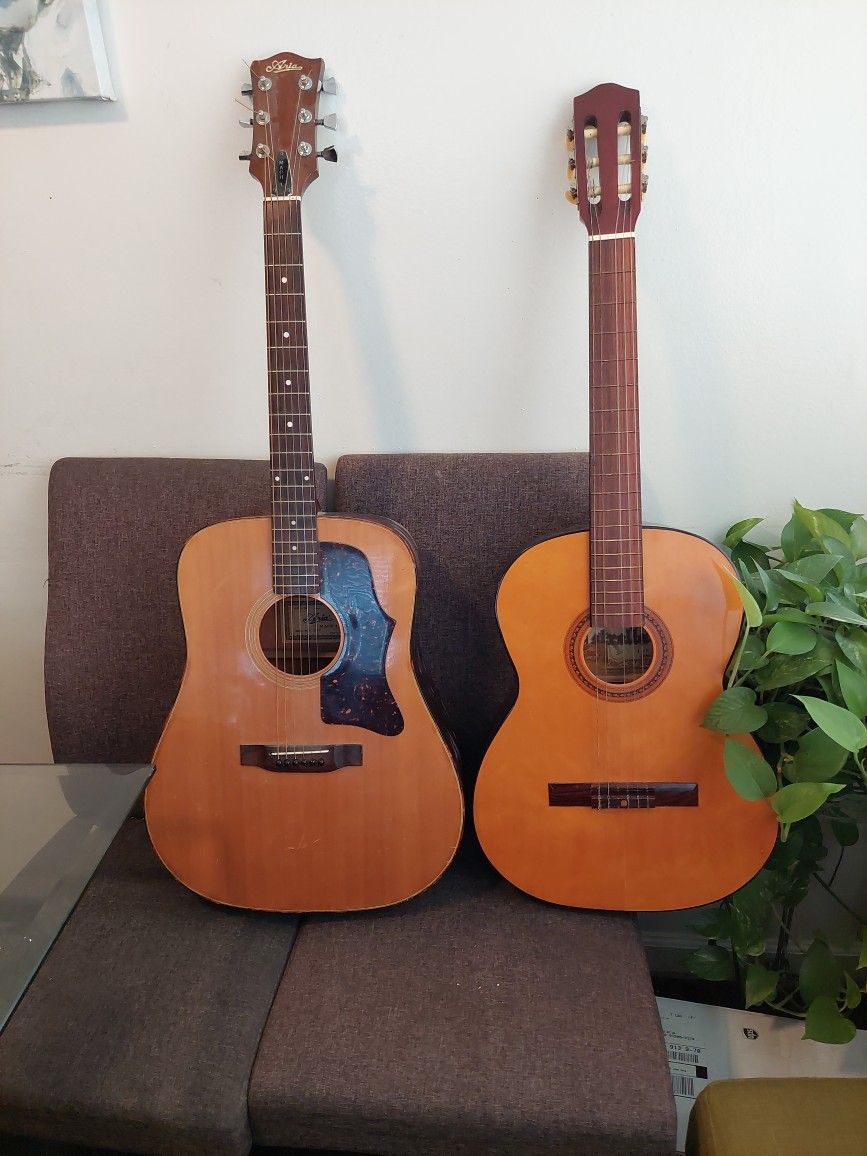 Acoustic Guitar Aria Mach 1 Model 230 Made In Japan 41" Inches And One Acoustic Guitar Strella 18N Made In Japan 39" Inches