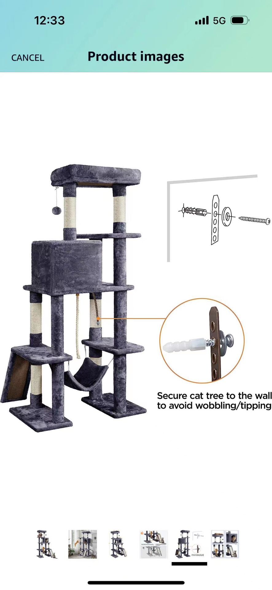Cat Tree Cat Tower, 63 Inches Multi-Level Cat Tree for Indoor Cats, Tall Cat Tree with Sisal-Covered Scratching Posts & Condo, Cat Furniture Activity