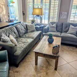 Gray Leather Sofa And Loveseat Set