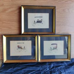 TRIO VINTAGE FRAMED CARRIAGES 