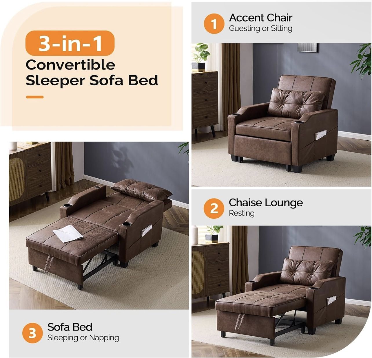 Convertible Sleeper Sofa Chair Bed