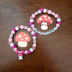 Kandi Mushroom Bracelet Set (Handmade, Pink Vers.)