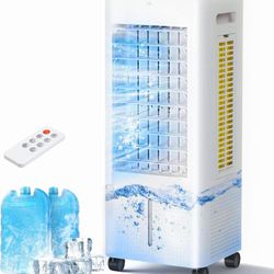 Evaporative Air Cooler with Remote & Timer, 2200+ CFM Portable Fan That Blows Cold Air for Large Room, Home Office, Bedroom - 2.1Gal High-Capacity Tan